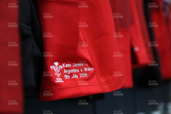 110726 - Argentina v Wales - Nations Championship - Kane James of Wales jersey in the changing room