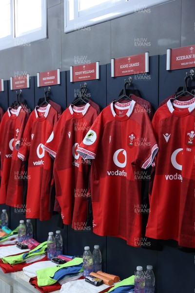 110726 - Argentina v Wales - Nations Championship - Kane James of Wales jersey in the changing room