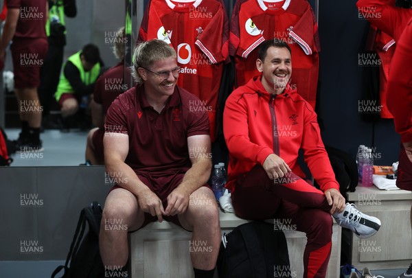 110726 - Argentina v Wales - Nations Championship - Aaron Wainwright and Tomos Williams of Wales in the dressing room before the game