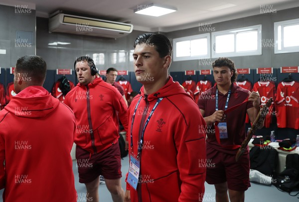 110726 - Argentina v Wales - Nations Championship - Louis Rees-Zammit of Wales in the dressing room before the game