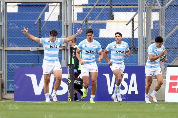 110726 - Argentina v Wales - Nations Championship - Justo Piccardo of Argentina celebrates scoring a try
