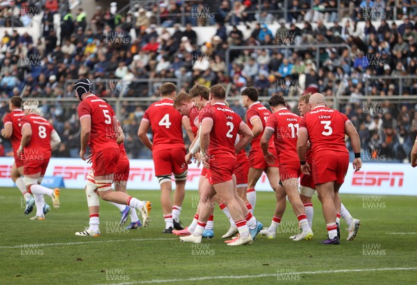 110726 - Argentina v Wales - Nations Championship - Rhys Carre of Wales celebrates scoring a try with team mates