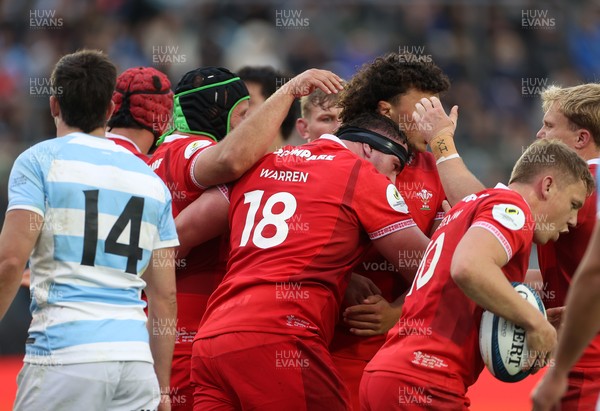 110726 - Argentina v Wales - Nations Championship - Ben Warren of Wales celebrates scoring a try with team mates