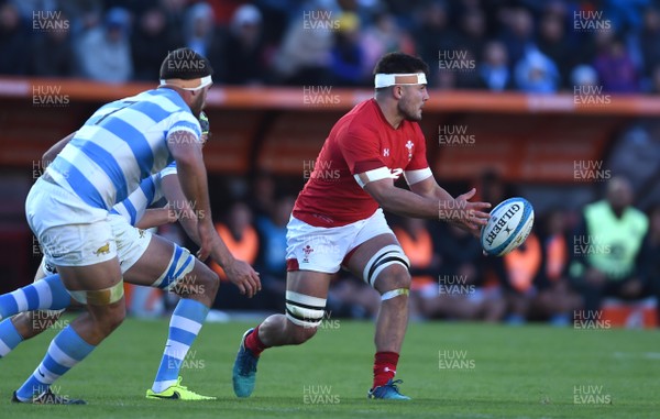 160618 - Argentina v Wales - International Rugby - Ellis Jenkins of Wales gets the ball away