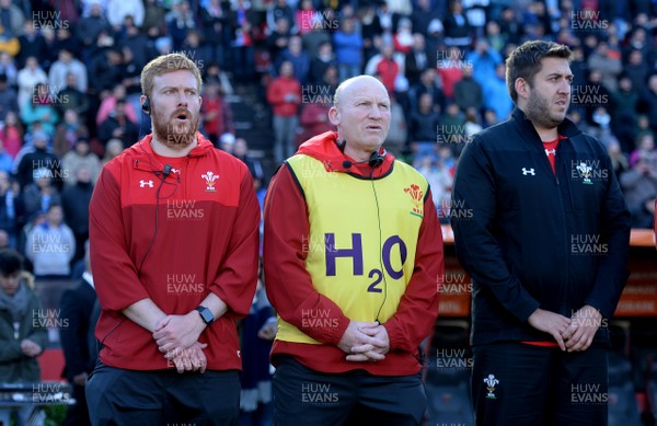 160618 - Argentina v Wales - International Rugby - Ryan Chambers, Neil Jenkins and Luke Broadley during the anthems
