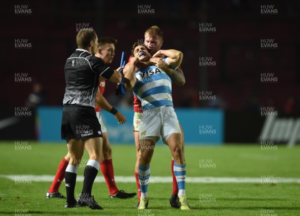 160618 - Argentina v Wales - International Rugby - Ross Moriarty of Wales and Nicolas Sanchez of Argentina clash