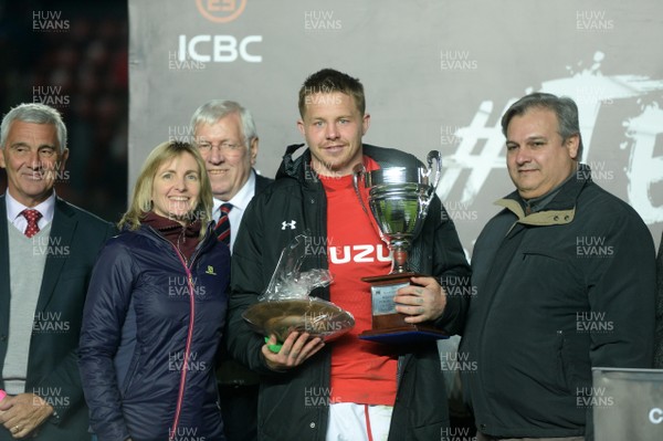 160618 - Argentina v Wales - International Rugby - James Davies of Wales receives the man of the match award