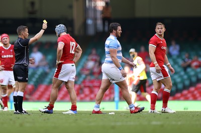 170721 - Wales v Argentina - Summer International Series - Hallam Amos of Wales is given a yellow card by Referee Luke Pearce