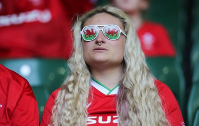 170721 - Argentina v Wales, Summer International Series, Second Test - A Wales fan sports patriotic sunglasses as she waits for the start of the match