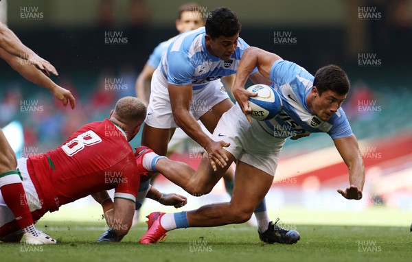170721 - Wales v Argentina - Summer International Series - Bautista Delguy of Argentina is tackled by Ross Moriarty of Wales