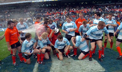 19-06-04. Argentina v Wales (Second Test Buenos Aires)  Wales celebrate with champagne and the test trophy after beating the Puma's.  