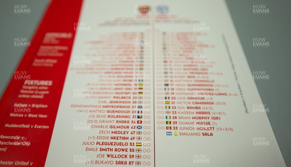 290119 -  Arsenal v Cardiff City, Premier League - Emiliano Sala's name is added to the Cardiff City squad on the official match day programme 