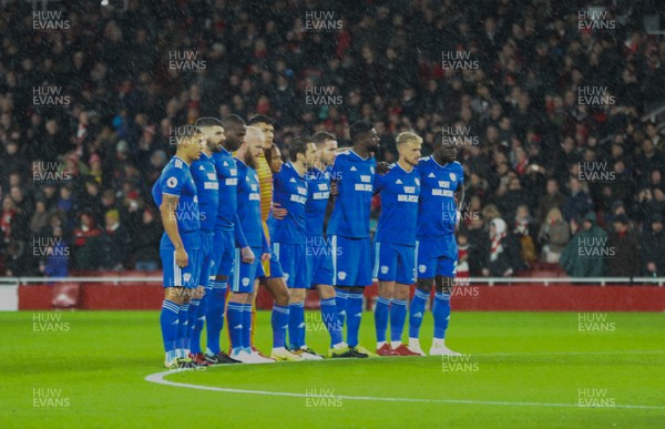 290119 -  Arsenal v Cardiff City, Premier League - Cardiff City players pay tribute to Emiliano Sala ahead of the start of the match