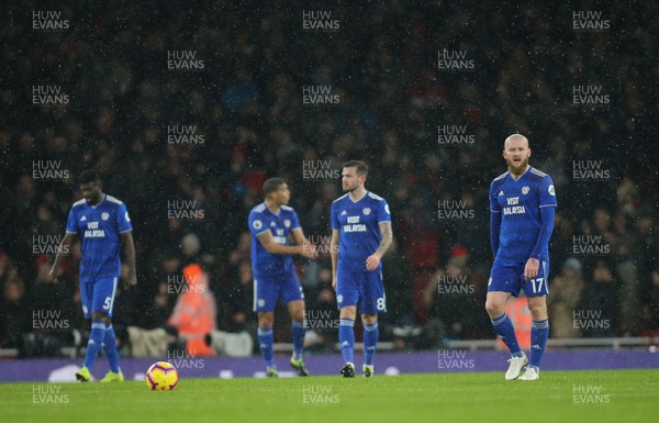 290119 -  Arsenal v Cardiff City, Premier League - Cardiff City players show the frustration after Arsenal score their second goal