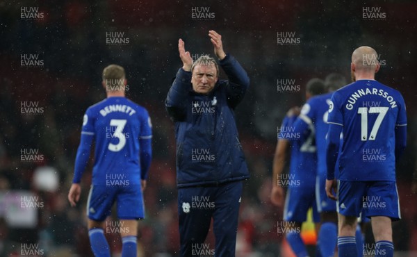 290119 -  Arsenal v Cardiff City, Premier League - Cardiff City manager Neil Warnock applauds the travelling fans at the end of the match