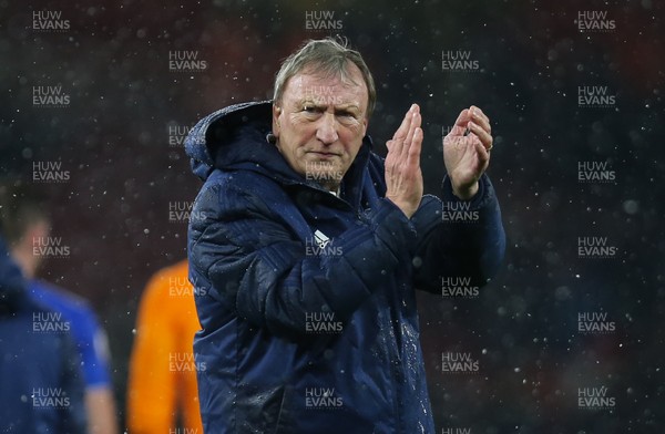 290119 -  Arsenal v Cardiff City, Premier League - Cardiff City manager Neil Warnock applauds the travelling fans at the end of the match