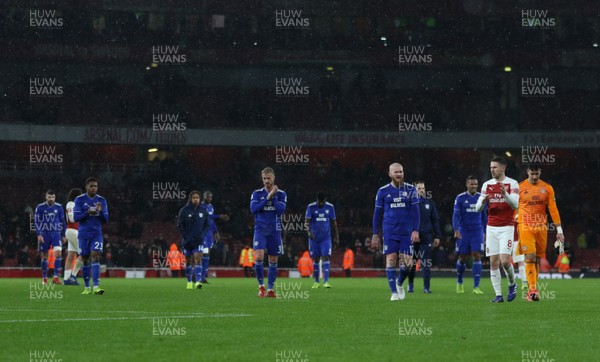 290119 -  Arsenal v Cardiff City, Premier League - Cardiff players applaud the Cardiff fans at the end of the match