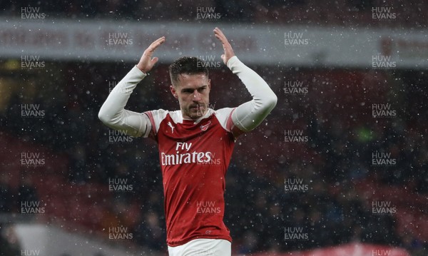 290119 -  Arsenal v Cardiff City, Premier League - Aaron Ramsey of Arsenal applauds the Cardiff fans