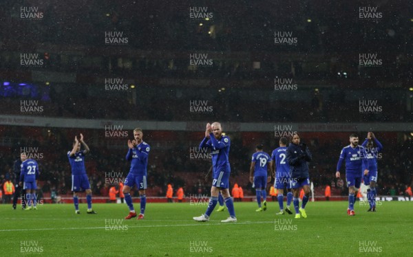 290119 -  Arsenal v Cardiff City, Premier League - Cardiff players applaud the Cardiff fans at the end of the match