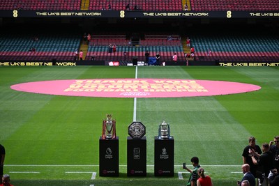 160826 - Arsenal v Manchester City - FA Community Shield - The Premier League, Community Shield and FA Cup on display before the game