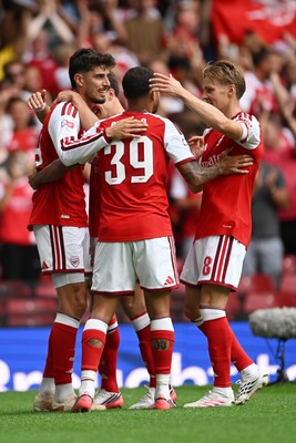 160826 - Arsenal v Manchester City - FA Community Shield - Kai Havertz of Arsenal celebrates scoring a goal with team mates