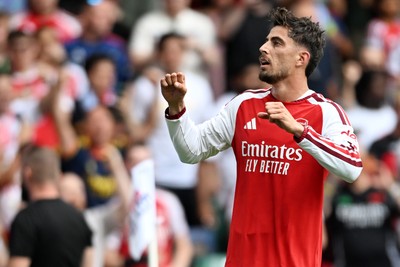 160826 - Arsenal v Manchester City - FA Community Shield - Kai Havertz of Arsenal celebrates scoring a goal with team mates