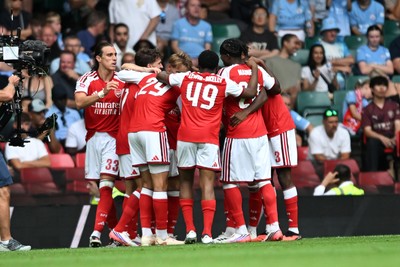 160826 - Arsenal v Manchester City - FA Community Shield - Martin Odegaard of Arsenal celebrates scoring a goal with team mates