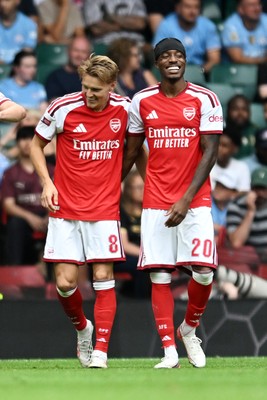 160826 - Arsenal v Manchester City - FA Community Shield - Martin Odegaard of Arsenal celebrates scoring a goal with team mates