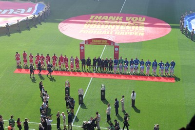 160826 - Arsenal v Manchester City - FA Community Shield - Both sides line up for the anthem