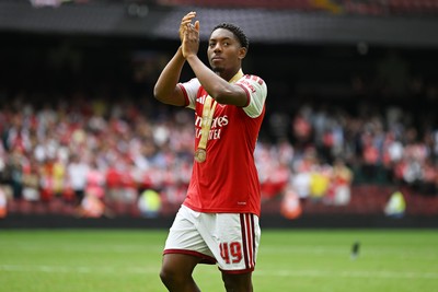 160826 - Arsenal v Manchester City - FA Community Shield - Myles Lewis-Skelly of Arsenal celebrates at full time
