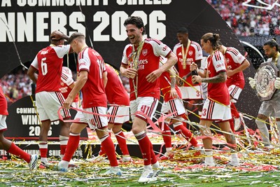 160826 - Arsenal v Manchester City - FA Community Shield - Declan Rice of Arsenal celebrates at full time