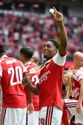 160826 - Arsenal v Manchester City - FA Community Shield - Myles Lewis-Skelly of Arsenal celebrates at full time