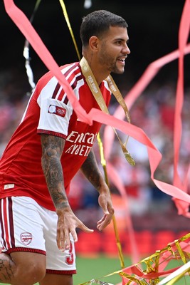 160826 - Arsenal v Manchester City - FA Community Shield - Bruno Guimaraes of Arsenal celebrates at full time