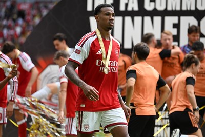 160826 - Arsenal v Manchester City - FA Community Shield - Gabriel of Arsenal celebrates at full time