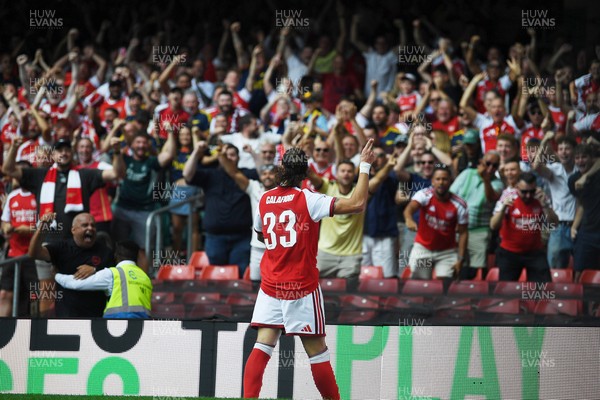160826 - Arsenal v Manchester City - FA Community Shield - Riccardo Calafiori of Arsenal celebrates scoring a goal