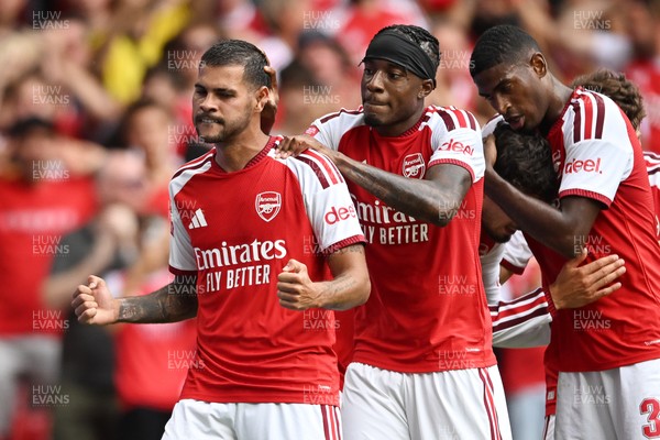 160826 - Arsenal v Manchester City - FA Community Shield - Bruno Guimaraes of Arsenal celebrates with team mates after Kai Havertz of Arsenal scores a goal