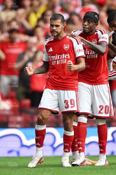 160826 - Arsenal v Manchester City - FA Community Shield - Bruno Guimaraes of Arsenal celebrates with team mates after Kai Havertz of Arsenal scores a goal