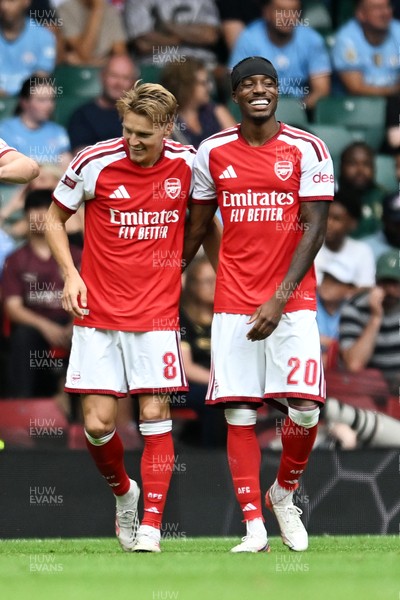 160826 - Arsenal v Manchester City - FA Community Shield - Martin Odegaard of Arsenal celebrates scoring a goal with team mates