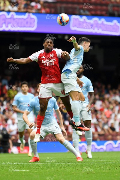 160826 - Arsenal v Manchester City - FA Community Shield - Myles Lewis-Skelly of Arsenal is challenged by Phil Foden of Manchester City