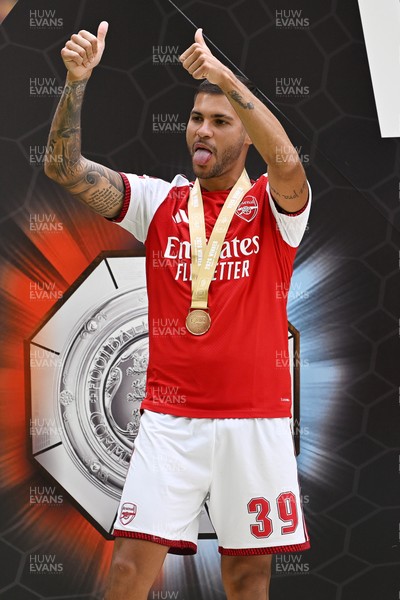 160826 - Arsenal v Manchester City - FA Community Shield - Bruno Guimaraes of Arsenal celebrates at full time