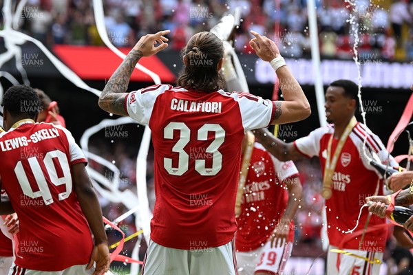 160826 - Arsenal v Manchester City - FA Community Shield - Riccardo Calafiori of Arsenal celebrates at full time
