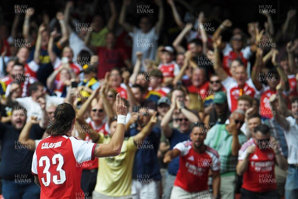 160826 - Arsenal v Manchester City - FA Community Shield - Riccardo Calafiori of Arsenal celebrates scoring a goal