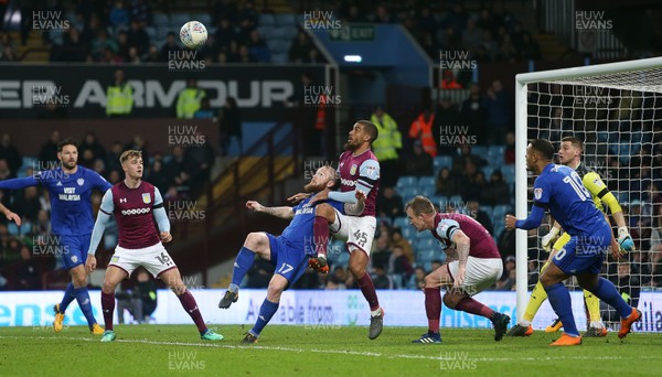 100418 - Aston Villa v Cardiff City - SkyBet Championship - Aron Gunnarsson of Cardiff City lines up an overhead kick