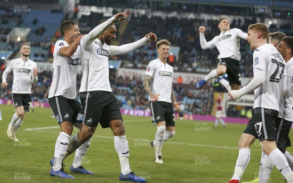 050119 - Aston Villa v Swansea City - FA Cup Third Round - Jay Fulton of Swansea (27) celebrates scoring a goal with team  
