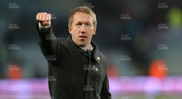 050119 - Aston Villa v Swansea City - FA Cup Third Round - Manager Graham Potter  of Swansea salutes the fans at the end of the match  