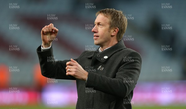 050119 - Aston Villa v Swansea City - FA Cup Third Round - Manager Graham Potter  of Swansea salutes the travelling fans at the end of the match  