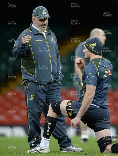 291113 - Australia Rugby Training -Australia head coach Ewen Mckenzie (left) during training