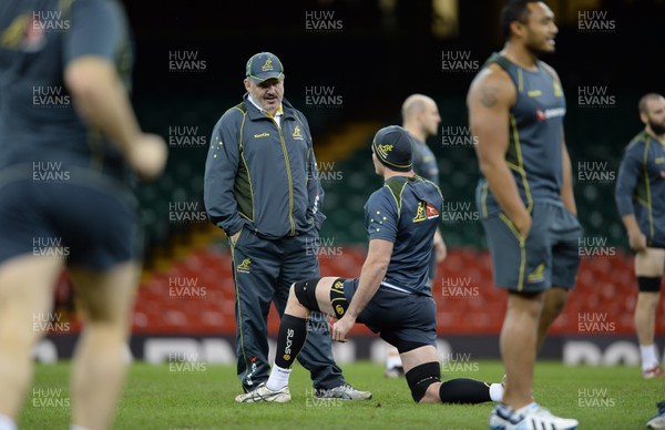 291113 - Australia Rugby Training -Australia head coach Ewen Mckenzie (left) during training