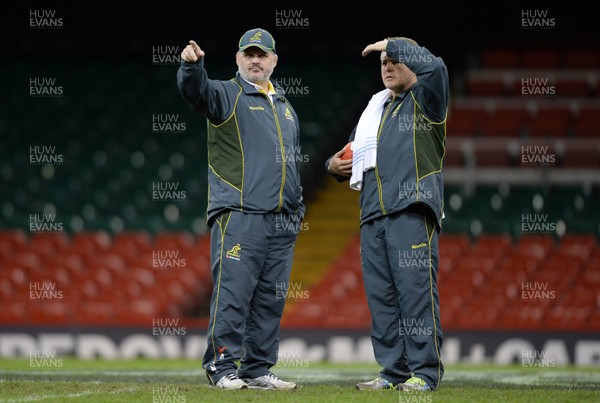 291113 - Australia Rugby Training -Australia head coach Ewen Mckenzie (left) during training