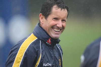 04.11.10..Australia Rugby Training session, University Playing Field, Treforest-  Australia's head coach Robbie Deans during a wet training session at Treforest near Cardiff 